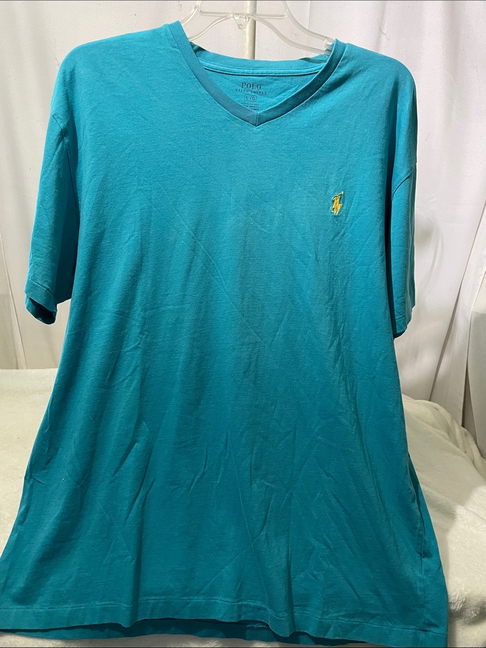 Polo by Ralph Lauren Teal V-Neck Shirt with Yellow Pony